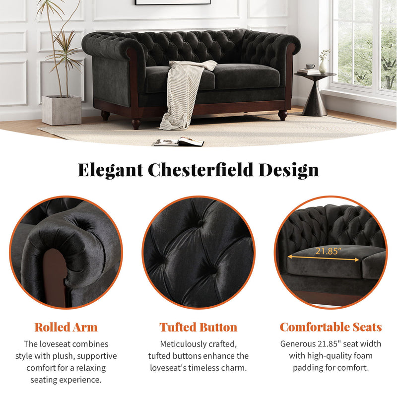 Chesterfield Loveseat Sofa, 2 Person Rolled Arm Upholstered Couch - R&R Furniture Gallery (Fountain Valley, CA)