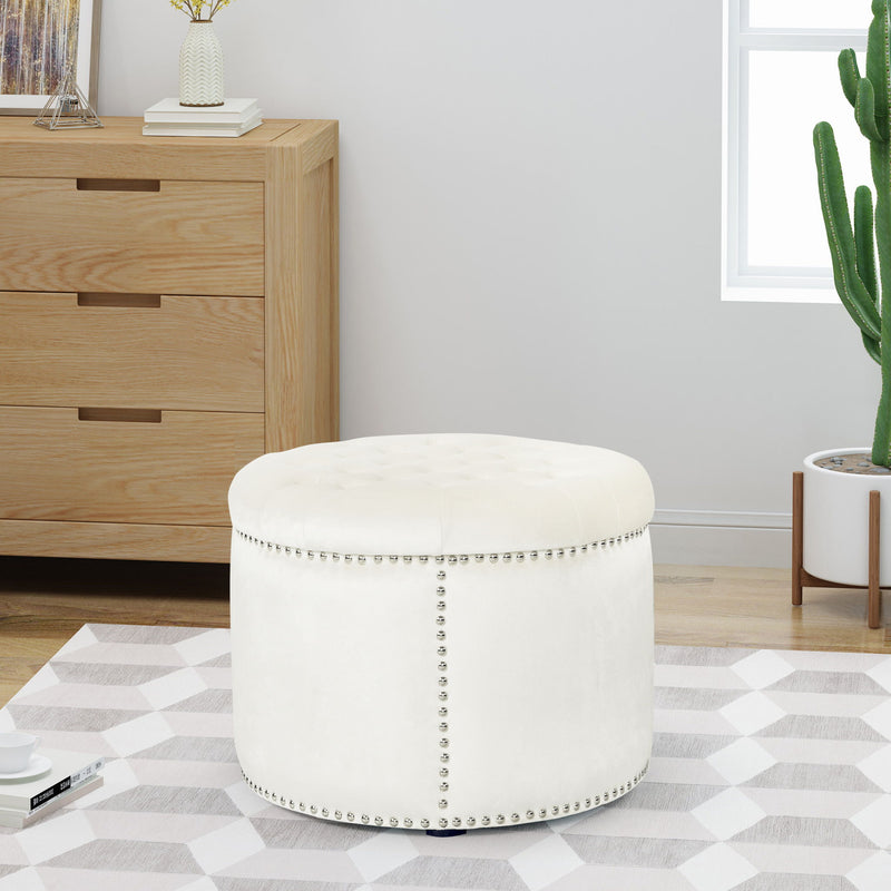 Elegant Round Ottoman Footstool With Studded Rim - R&R Furniture Gallery (Fountain Valley, CA)