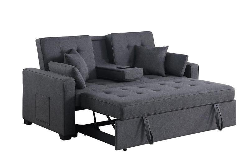 Cody II - Convertible Sleeper Loveseat With Cup Holder, Charging Ports and Pocket - Dark Gray - R&R Furniture Gallery (Fountain Valley, CA)
