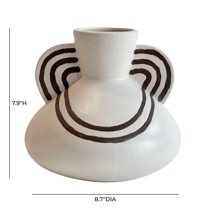 Earthenware - Line Art Wide-Bodied Vase - Cream - R&R Furniture Gallery (Fountain Valley, CA)