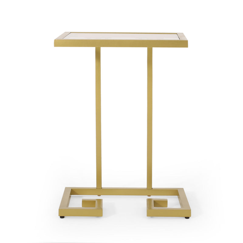 Modern Glam C Shaped End Table With Tempered Glass Top - Gold - R&R Furniture Gallery (Fountain Valley, CA)