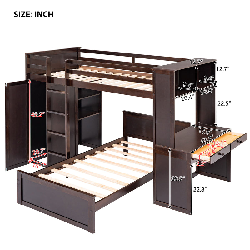 DreamHaus loft bed with standalone bed, built-in shelves, desk, and wardrobe, showcasing a modern multi-functional bedroom furniture setup