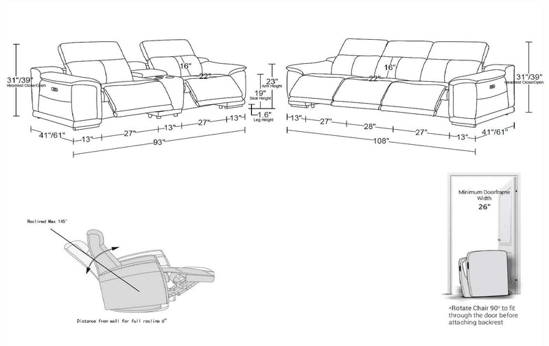 9762 - 6-Piece Modular Power Reclining Sofa And Console Loveseat Set With 5 Power Recliners In