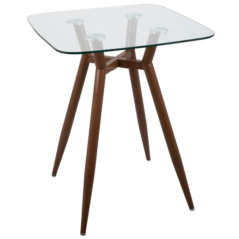 Lumi Source Clara mid-century modern square counter table with sleek wooden top and tapered legs, ideal for contemporary dining or workspace.