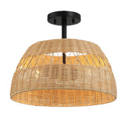 Twinkle - Double Lights Semi Flush With Shade - Black / Rattan - R&R Furniture Gallery (Fountain Valley, CA)
