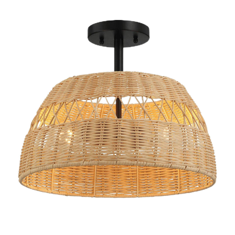 Twinkle - Double Lights Semi Flush With Shade - Black / Rattan - R&R Furniture Gallery (Fountain Valley, CA)