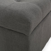 Noble House Isabella contemporary storage ottoman with upholstered top and wooden legs, ideal for living room decor.