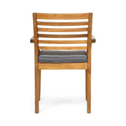 Set of two outdoor dining chairs with slat back and acacia wood frame in gray and teak by Noble House
