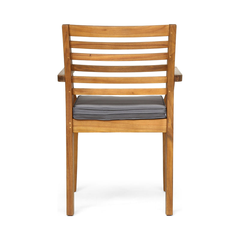 Set of two outdoor dining chairs with slat back and acacia wood frame in gray and teak by Noble House