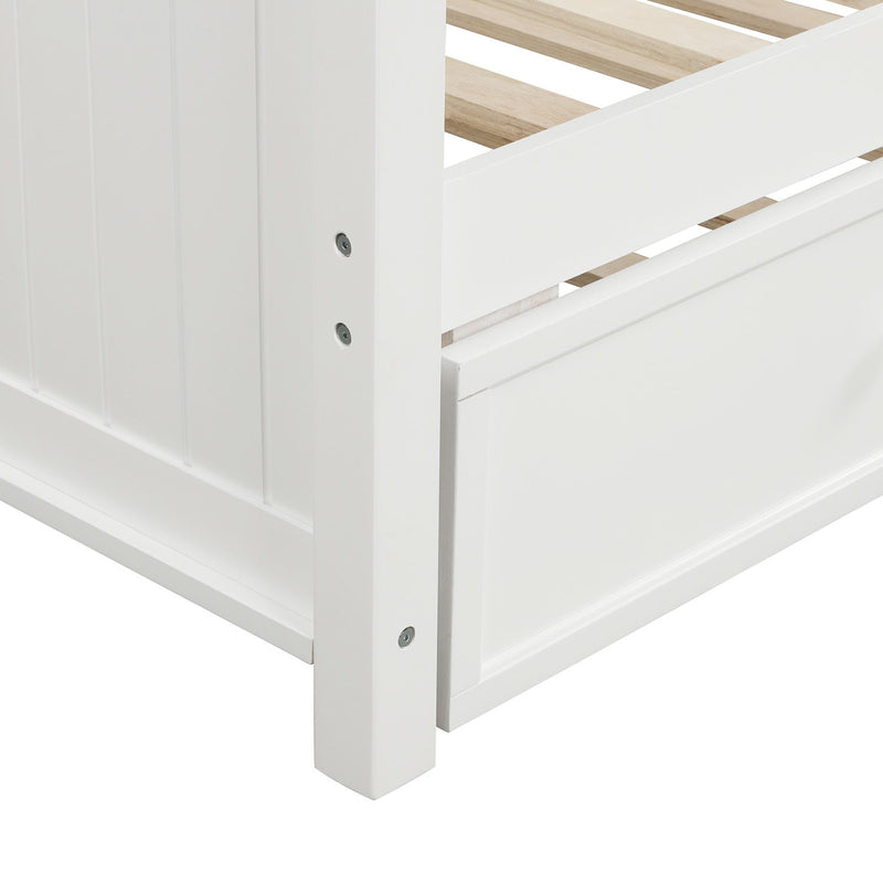 White Twin Size Daybed with matching Twin Size Trundle by DreamHaus, featuring clean lines and a modern design.
