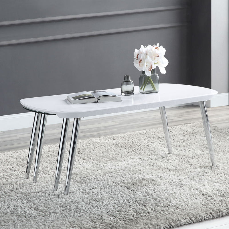 Patina - Coffee Table - White & Chrome - R&R Furniture Gallery (Fountain Valley, CA)