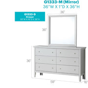 Glory Furniture Primo dresser with multiple drawers in a modern wooden finish for bedroom storage.