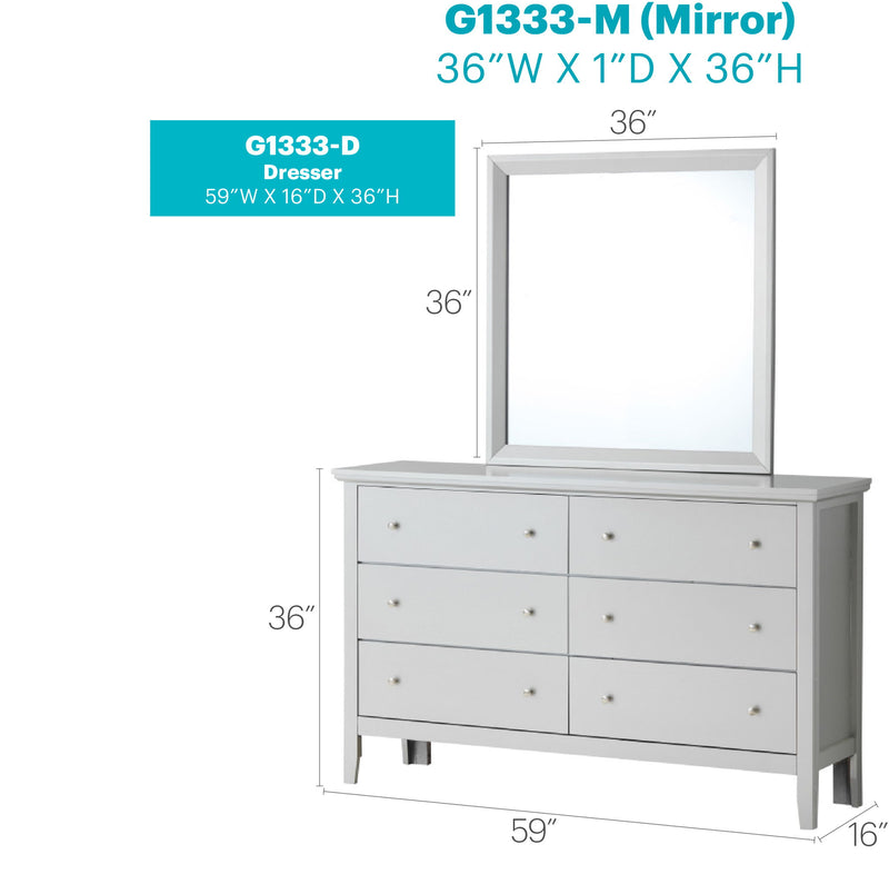 Glory Furniture Primo dresser with multiple drawers in a modern wooden finish for bedroom storage.