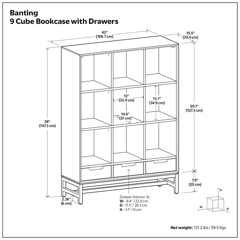 Banting - 9 Cube Bookcase With Drawers - Walnut Brown - R&R Furniture Gallery (Fountain Valley, CA)