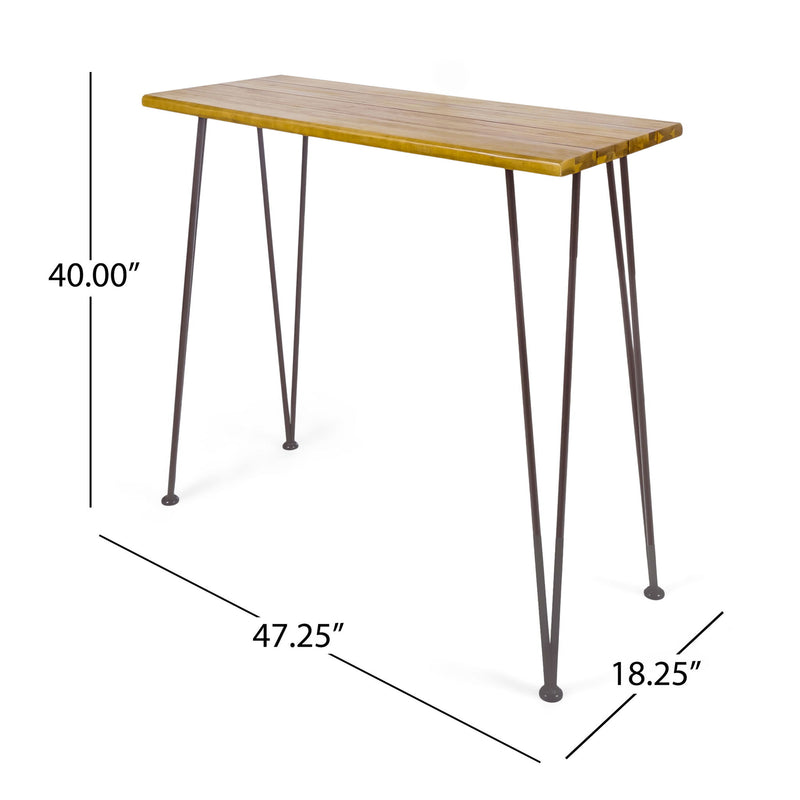 Outdoor Bar Table With Wood Tabletop And Iron Hairpin Legs - Black / Teak - R&R Furniture Gallery (Fountain Valley, CA)