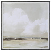 Soft Clouds framed print on canvas by Uttermost, featuring a serene cloud design in pearl silver tones.