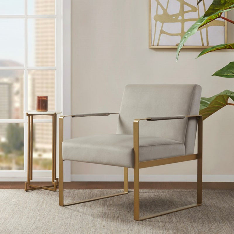 Jayco - Accent Chair With Metal Arms - Beige - R&R Furniture Gallery (Fountain Valley, CA)