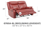 Glory Furniture Ward reclining loveseat for two, with plush cushions and fabric upholstery, perfect for cozy living room seating.