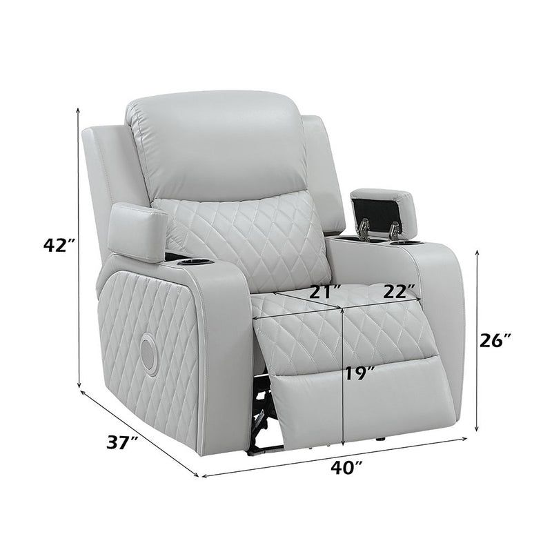 Elonzo - Power Motion Recliner With LED, Power Headrest & Speaker - Light Gray - R&R Furniture Gallery (Fountain Valley, CA)