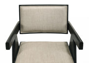 Jasper - Dining Arm Chairs With Upholstered Seat (Set of 2) - Ebony Black / Beige - R&R Furniture Gallery (Fountain Valley, CA)