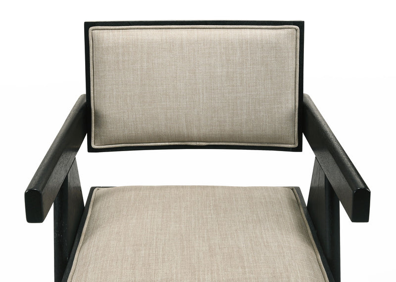 Jasper - Dining Arm Chairs With Upholstered Seat (Set of 2) - Ebony Black / Beige - R&R Furniture Gallery (Fountain Valley, CA)