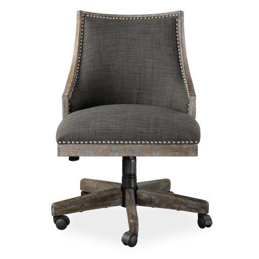 Uttermost Aidrian desk chair in charcoal with upholstered seat and back, modern office chair with sleek design and metal legs.
