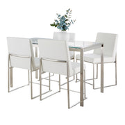 Lumi Source Fuji high back contemporary 5-piece dining set with glass table and matching chairs, modern design for dining room decor.