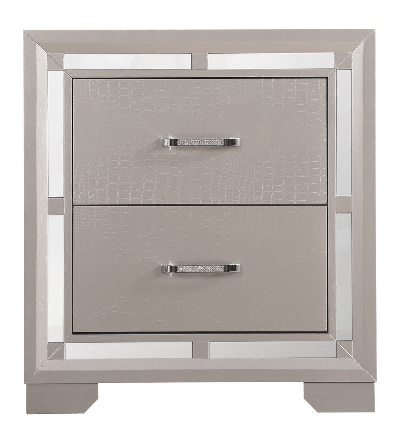 Elegant silver champagne accent nightstand from Glory Furniture with sleek design and modern style.