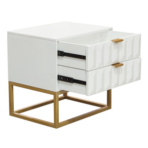Spectrum 2-Drawer Solid Mango Wood Accent Table in White Finish w/ Gold Finished Iron Legs by Diamond Sofa