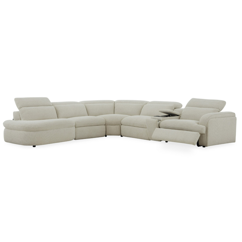 Ambler - Modern Off-White Fabric Sectional Sofa w/ 2 Power Recliners Left Facing Chaise — view 2