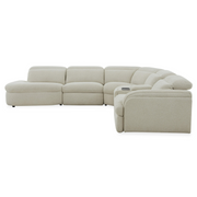Ambler - Modern Off-White Fabric Sectional Sofa w/ 2 Power Recliners Left Facing Chaise