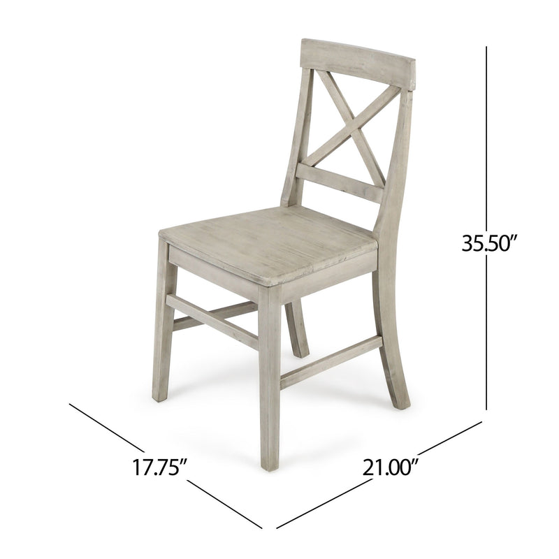 Set of two Noble House Plethora dining chairs with X-shaped back, modern wooden design for kitchen or dining room decor.
