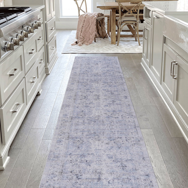 Maval - 2'6'' X 10' Washable Runner Rug - Blue / Cream - R&R Furniture Gallery (Fountain Valley, CA)