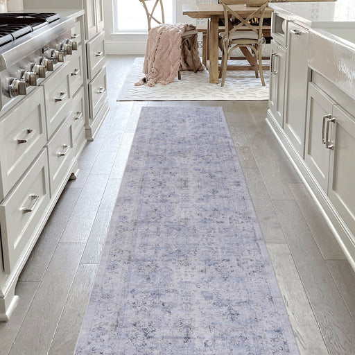 Maval - 2'6'' X 10' Washable Runner Rug - Blue / Cream - R&R Furniture Gallery (Fountain Valley, CA)