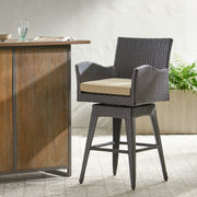 Outdoor Modern Rattan Swivel Barstool With Tapered Legs - Beige / Multibrown - R&R Furniture Gallery (Fountain Valley, CA)