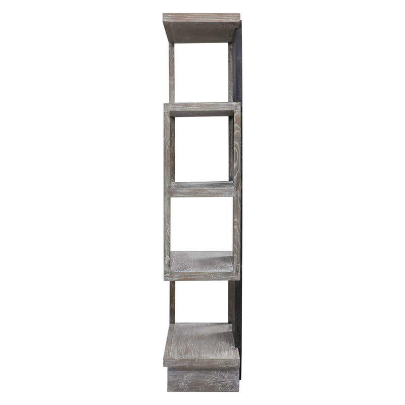 Modern Pearl Silver Etagere by Uttermost with sleek metal shelves and minimalist design, perfect for stylish home or office storage.