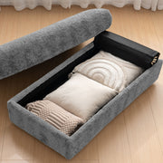 Oversized Chaise Lounge Indoor Rabbit Fur Sofa Bed With Storage Ottoman And Armrests Cup Holders With Deep Seat - R&R Furniture Gallery (Fountain Valley, CA)