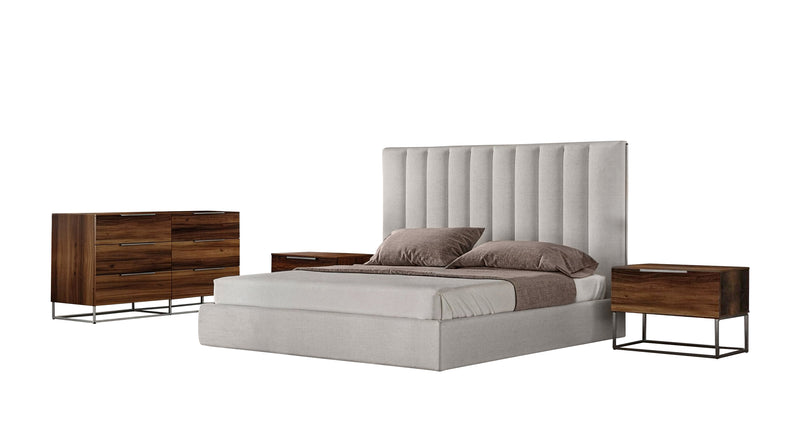 Valhalla + Lorenzo - Modern White Fabric + Light Oak 4-Piece Bedroom Set — view 5