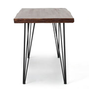 Modern industrial faux live edge dining table with natural finish and hairpin metal legs by Noble House.