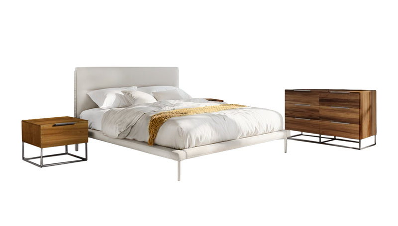 Bergeron + Lorenzo - Contemporary Cream Fabric + Light Oak 4-Piece Bedroom Set — view 5