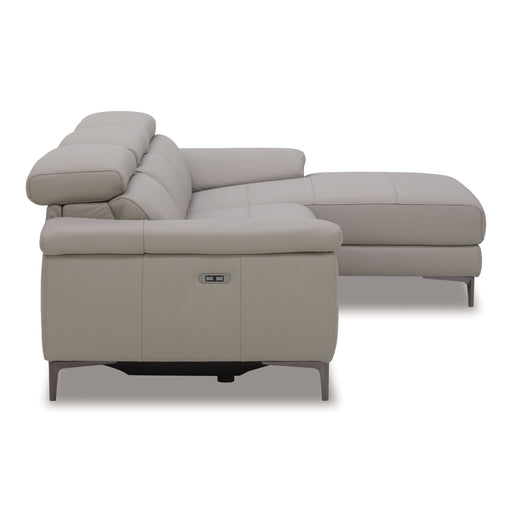 Meidas - Modern Light Grey Leather Sectional Sofa + 2 Recliners - Right Facing Chaise — view 2