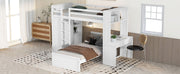 DreamHaus loft bed with a stand-alone bed, shelves, desk, and wardrobe, shown with a modern design and functional storage features.