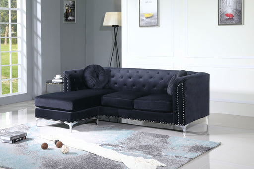 Glory Furniture Pompano Micro Suede Sofa Chaise in beige, showing a modern stationary sectional with plush cushions and clean design.