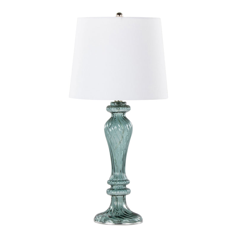Lumi Source Windsor contemporary table lamp set with clear turquoise and off-white shades, modern design for living rooms or bedrooms.