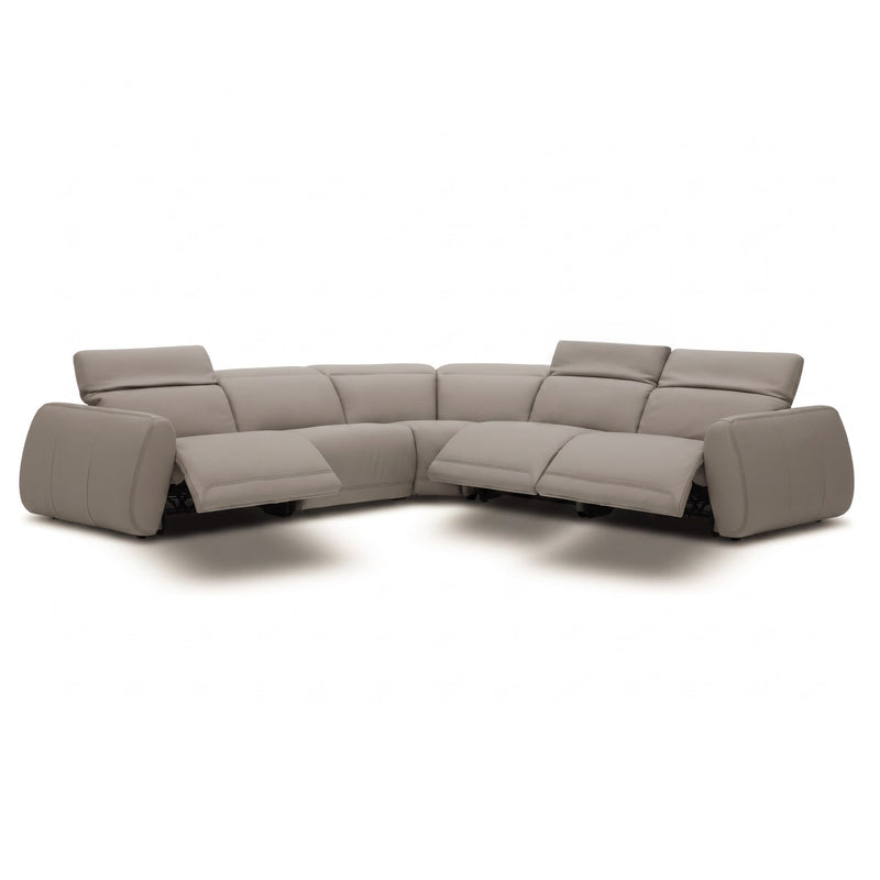 Skye - Contemporary Grey Leather Sectional Sofa w/ 3 Power Recliners & Headrests