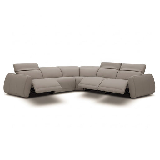 Skye - Contemporary Grey Leather Sectional Sofa w/ 3 Power Recliners & Headrests