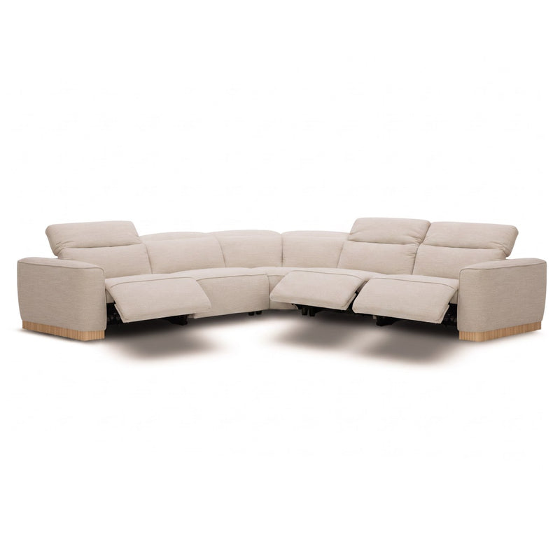 Aris - Modern Beige Fabric Sectional Sofa w/ 3 Power Recliners & Headrests