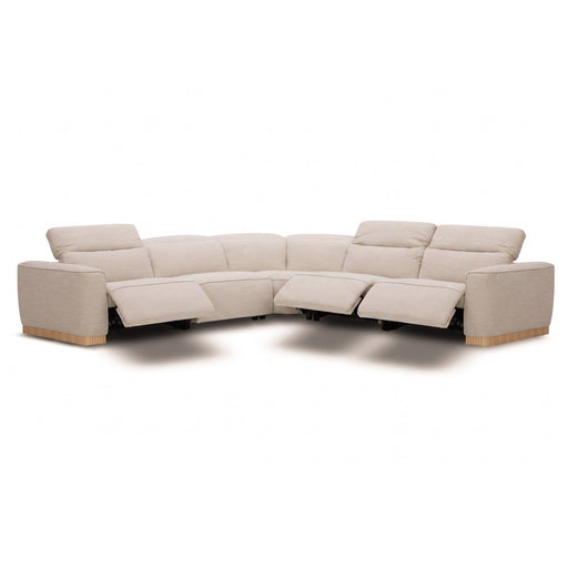 Aris - Modern Beige Fabric Sectional Sofa w/ 3 Power Recliners & Headrests
