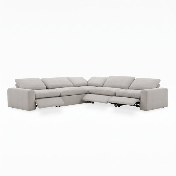 Corinth - Modern Grey Fabric Sectional Sofa with 3 Power Recliners & Headrests