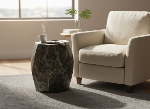 Koussi - Modern Black + Bronze Concrete End Table